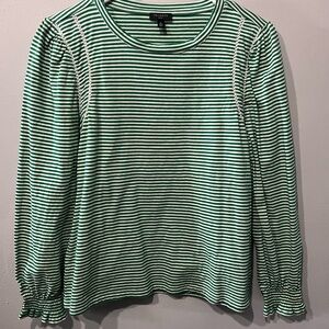 Talbots  Green and white Striped Long Sleeve Top